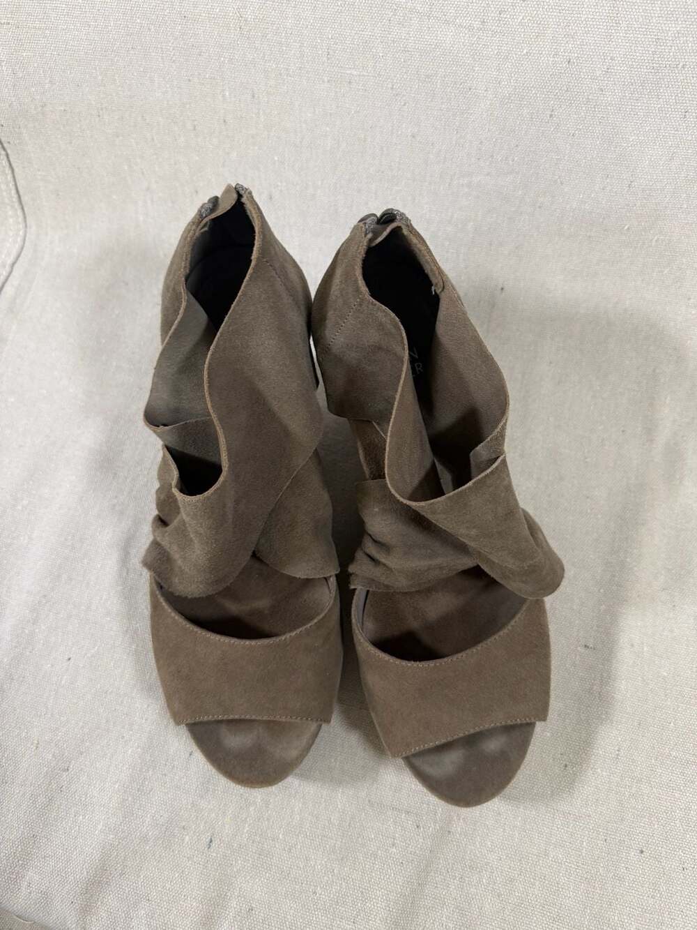 Eileen Fisher Draw Draped Suede Platform Wedge Sandals - Picture 2 of 6